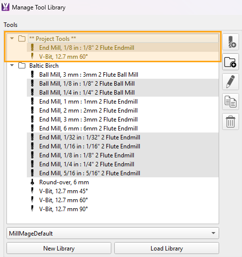 Screenshot of Project Tools folder with a list of tools included