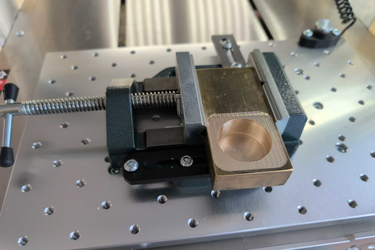 close up shot showing workpiece in vise jaws