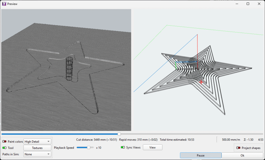 A simulation of a direct pocket path in the Preview window